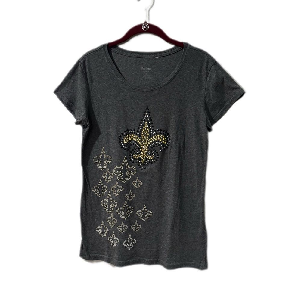 Reebok Saints Fleur de lis Embellished Grey Short Sleeved T-Shirt L
